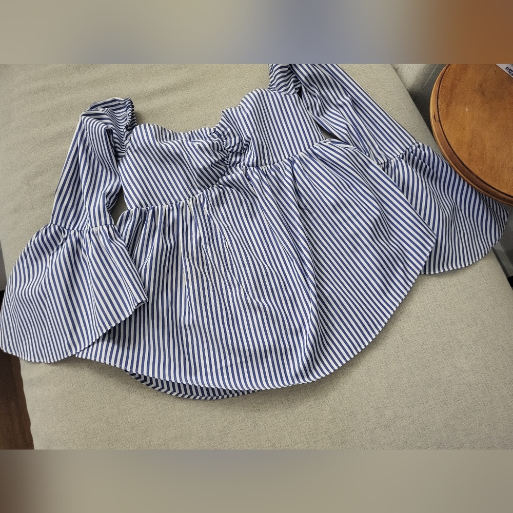 Sweet heart off-shoulder pinstripe baby doll top XS Buffalo